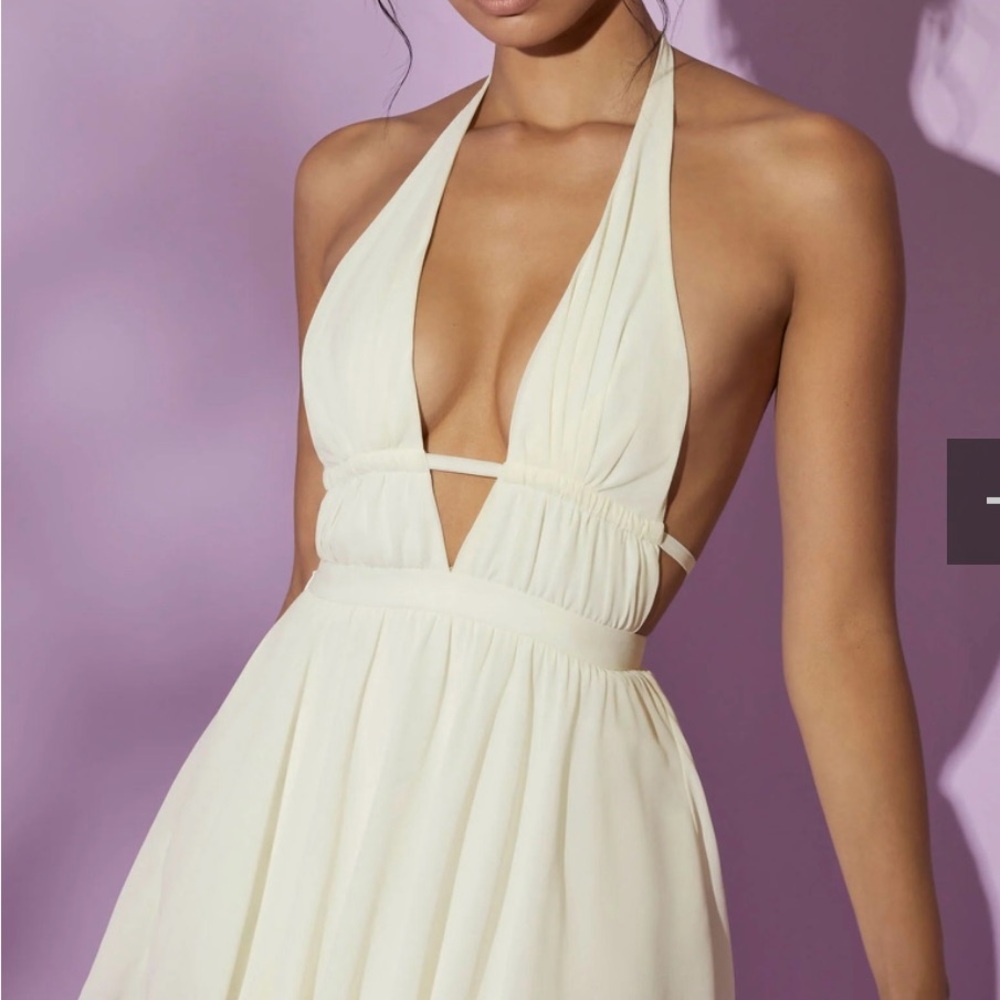 Oh Polly Halter Neck Backless Mini Dress (white /off white) S/6